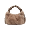 Sac à main chic en fausse fourrure kaki avec poignée en cuir froncé et bandoulière amovible - Kaki
