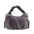 Sac à main en peluche gris foncé avec fausse fourrure et poignée nuage plissée - Gris