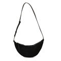 Bolso de media luna de ante negro retro con cremallera y correa de piel ajustable - Negro