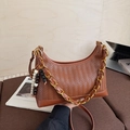 Braune geflochtene Eimer-Tasche mit Perlenquaste und langer Leder-Schulterkette - Gewebte Textur / Braunes PU-Leder