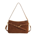 Retro brown suede shoulder bag with gold metal buckle and matte texture finish - Brown