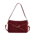 Vintage burgundy suede shoulder bag with matte texture and gold metal accents - Red