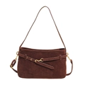 Vintage dark brown frosted leather shoulder bag with gold buckle and adjustable strap - Brown