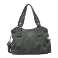 Dark grey-green retro tote bag with silver studs and detachable shoulder strap - Dark Green