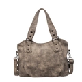 Vintage grey faux suede tote bag with metal rivets and detachable shoulder strap - Khaki