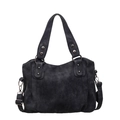 Large charcoal matte tote bag with round rivets and adjustable shoulder strap - Black