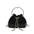 Sac seau rétro en velours noir avec poignée en métal sculpté et bandoulière chaîne - Noir