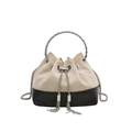 Sac seau givré chic avec poignée anneau argentée et détails de glands en métal - Blanc