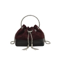 Sac seau vintage bordeaux et noir avec poignées argentées ciselées et pompons chaînes - Rouge
