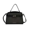 Classic black leather crossbody bag with silver twist lock and handle for women - One Size / Black