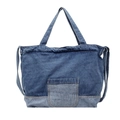Borsa tote in denim retrò con corpo blu scuro e dettagli patchwork blu chiaro - Azzurro