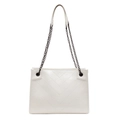 White large capacity tote bag with V-shaped quilting and silver chain shoulder strap - White