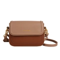 Sac bandoulière chic beige et marron en cuir grainé avec finitions dorées élégantes - Kaki