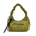 Borsa a mezzaluna in camoscio verde erba con manici a pieghe e fiocco decorativo - Verde