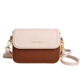 Sac bandoulière crème et marron texture litchi avec lettrage FASHION & BAGS - Blanc