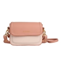 Sac bandoulière rose et beige avec texture litchi et détails de lettrage dorés - Rose