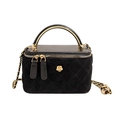 Elegante borsa a scatola in denim trapuntato nero con chiusura floreale oro e catenella - L Nero / Grande