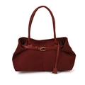 Chic burgundy corduroy underarm shoulder bag with gold metal buckle and dual straps - Red