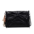 Bolso de cadena en cuero negro con costura de lazo y colgante de cuentas decorativo - Negro