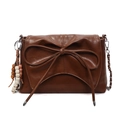 Bolso bandolera retro caramelo con lazo de cuero, cuentas de madera y cadena - Marrón