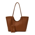 Braune geflochtene Tragetasche mit passender kleiner Tasche im minimalistischen Vintage-Stil - Braun