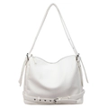 Borsa tote bianca minimalista con trama in pelle martellata e dettaglio cintura con occhielli - Bianco