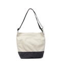Bolso tote grande de lona en beige y gris oscuro con correa ancha para mujer - Blanco con Azul