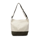 Bolso tote de lona minimalista en crema y verde oscuro con correa ancha ajustable - Blanco & Verde