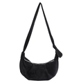 Borsa a mezzaluna minimalista in pelle scamosciata nera con tracolla a nodo e zip argento - Nero
