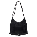 Borsa a tracolla nera con frange stile boho retrò in pelle scamosciata sintetica - Nero