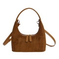 Dark brown suede hobo shoulder bag with silver hardware and adjustable strap - Brown