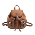 Vintage-Rucksack aus braunem Canvas und Leder mit zwei Vordertaschen und Kordelzug - Braun