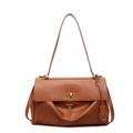 Caramel brown leather shoulder bag with vintage gold turn-lock and side tassel charm - Small Yellow Brown