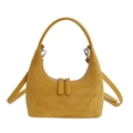 Minimalist mustard yellow suede hobo bag with top handle and detachable strap for women - Yellow