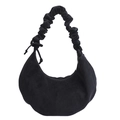 Borsa hobo a mezzaluna nera opaca minimalista con tracolla a pieghe e chiusura a zip - Nero