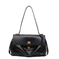 Classic black soft leather tote bag with elegant gold twist-lock and shoulder strap - Small Black