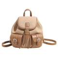 Vintage-Rucksack aus khakifarbenem Canvas und braunem Leder mit Schnallentaschen - Khaki