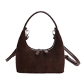 Brown matte crescent hobo bag with top handle and adjustable shoulder strap on white background - Brown