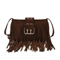 Vintage dark brown suede shoulder bag with bohemian fringe and metallic buckle - Coffee Brown