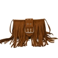 Vintage Maillard brown suede fringe saddle bag with large decorative buckle strap - Brown