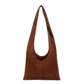 Bolso tote retro de gamuza marrón oscuro con detalles de remaches metálicos plateados - Tostado