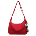 Minimalistische rode halve maan tas met koffiebeker hanger en verstelbare schouderriem - Met Hanger / Rood