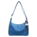 Blauwe suède halve maan tas met verstelbare schouderriem en koffiekopje hanger - Met Hanger / Blauw