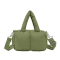 Olive green quilted puffer tote bag with puffy top handles and adjustable strap - Army Green
