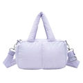 Quilted lavender puffer tote bag with soft padded handles and adjustable shoulder strap - Purple