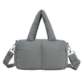 Quilted cloud puffer tote bag in grey with adjustable shoulder strap and soft handles - Gray