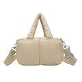 Chic beige quilted puffer tote bag with wide shoulder strap and soft padded design - Khaki