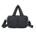 Black quilted down tote bag with wide shoulder strap and soft padded nylon texture - Black