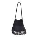 Sac seau noir tendance en daim synthétique avec de longues franges et bandoulière - Noir