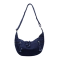 Dunkelblaue Denim-Sichel-Hobo-Tasche mit Fransen-Reißverschlüssen und Schultergurt - Dunkelblau